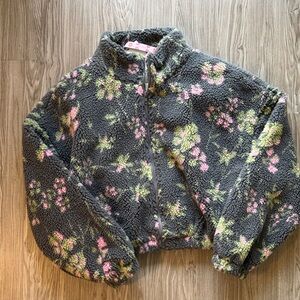 Cider Gray Floral Sherpa Jacket
